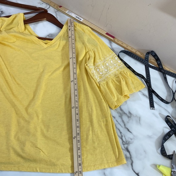 J.Jill Embroidered Sleeve Double-v Tee Shirt Women Size Large Gold Ruffle Boho‎ - Picture 7 of 7